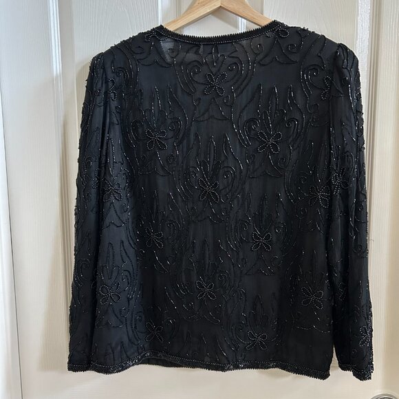 Vintage Silky Nites New York Black Beaded Sequin Formal Elegant Cardigan SZ PS - Picture 2 of 6